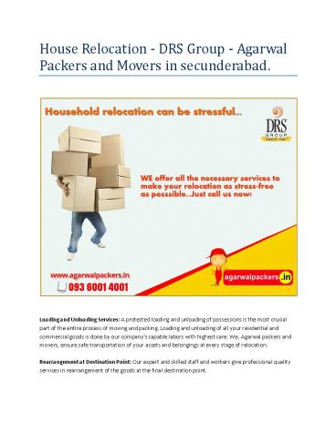 House Relocation - DRS Group - Agarwal Packers and Movers in secunderabad