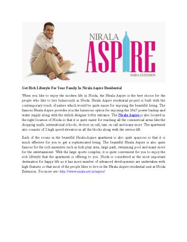Get Rich Lifestyle For Your Family In Nirala Aspire Residential