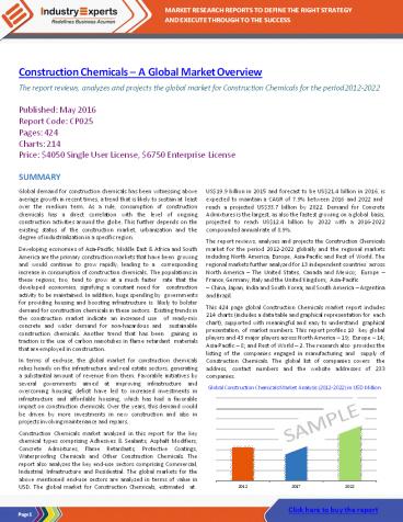 Construction Chemicals – A Global Market Overview