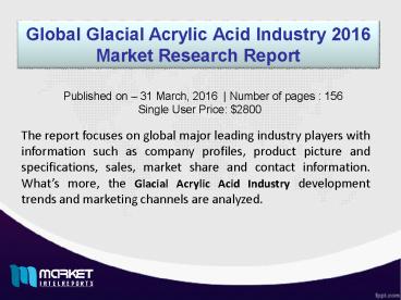 Glacial Acrylic Acid Industry Market:  A highly booming industry