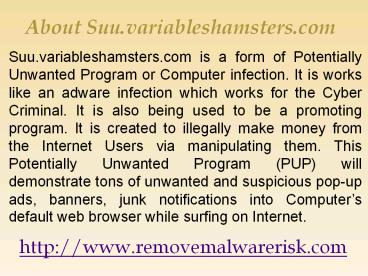 How to remove Suu.variableshamsters.com from infected PC