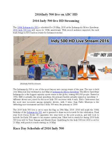 2016 Indy 500 live on ABC HD