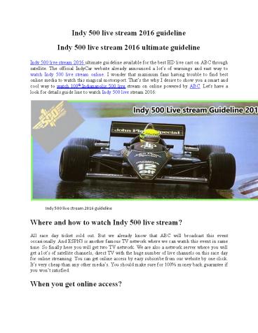 Indy 500 live stream 2016 guideline