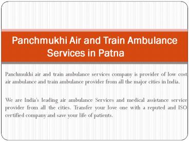 Panchmukhi Air Ambulance Services in Patna