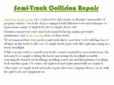 American Truck Group- Semi-Truck Collision Repair