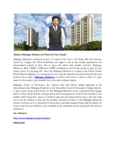 Modern Mahagun Meadows In Noida For Your Family