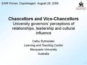 Chancellors and Vice-Chancellors University governors