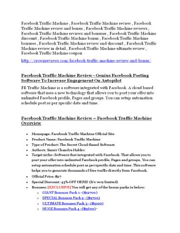Facebook Traffic Machine review- Facebook Traffic Machine (MEGA) $21,400 bonus