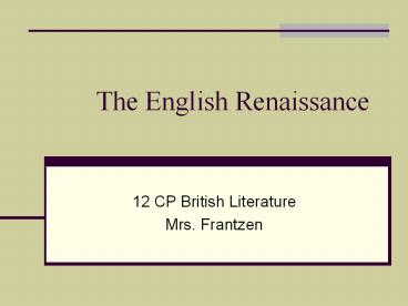 The English Renaissance