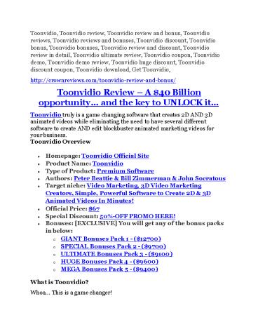 Toonvidio Review - Toonvidio DEMO & BONUS