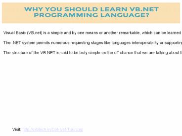 WHY YOU SHOULD LEARN VISUAL BASIC (VB.NET) ?