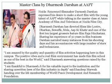 Master Class by Dharmesh Darshan at AAFT