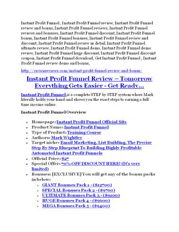 Instant Profit Funnel review demo and premium bonus