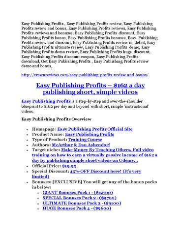Easy Publishing Profits Review-$32,400 bonus & discount