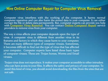 Hire Online Computer Repair for Computer Virus Removal