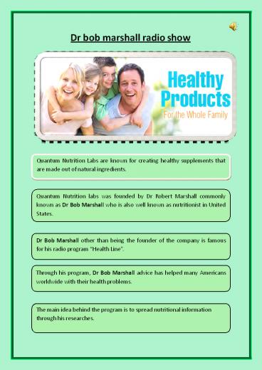 Dr. Bob Marshall Radio Show