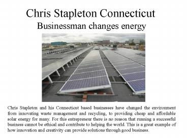 Chris Stapleton Connecticut - Businessman changes energy