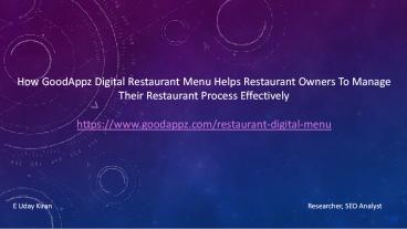 World's Leading Digital Restaurant Menu Application