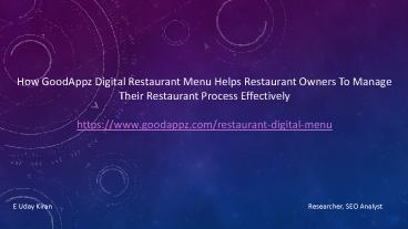 World Class Restaurant Management Application or System