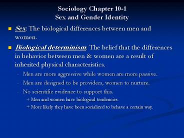 Sociology Chapter 10-1 Sex and Gender Identity