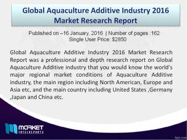 Research Report on Aquaculture Additive Industry Overview