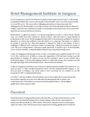 Hotel Management Institute in Gurgaon