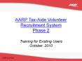 AARP Tax-Aide Volunteer Recruitment System Phase 2 Training for Existing Users October, 2010 PowerPoint PPT Presentation