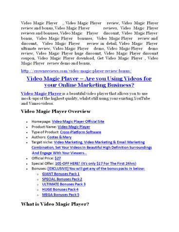 Video Magic Player review & bonuses - cool weapon