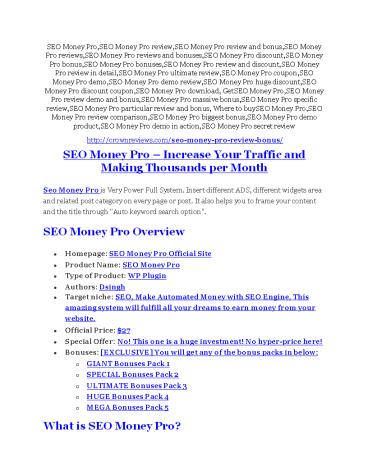 SEO Money Pro Review & (Secret) $22,300 bonus