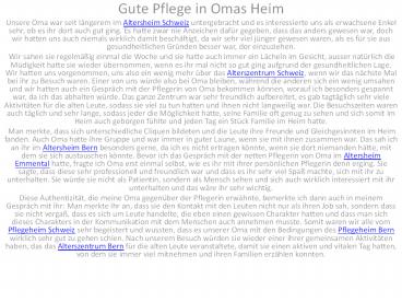 Gute Pflege in Omas Heim