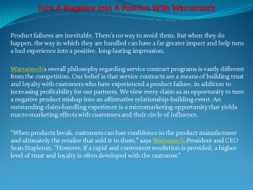 Turn A Negative Into A Positive With Warrantech