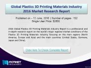 Strategic Analysis Global Plastics 3D Printing Materials Industry, 2016