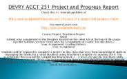 DEVRY ACCT 251 Project and Progress Report