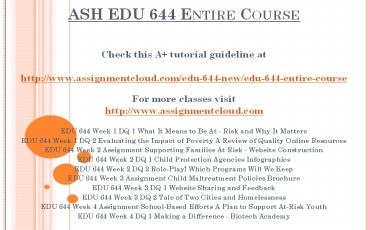 ASH EDU 644 Entire Course