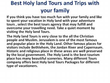 Best Holy land Tours and Trips with your family