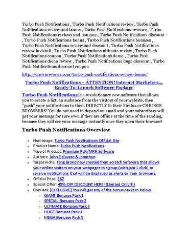 Turbo Push Notifications review demo and $14800 bonuses