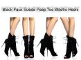 Stylish Black Faux Suede Peep Toe Stiletto Heels PowerPoint PPT Presentation