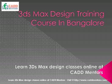 3Ds Max Training Course Bangalore  CADD Mentors