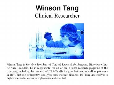 Winson Tang - Clinical Researcher