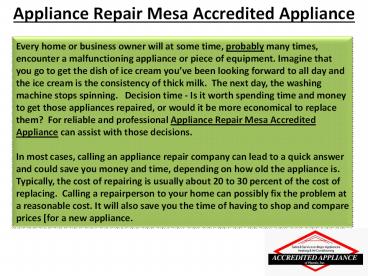 Appliance Repair Mesa Accredited Appliance