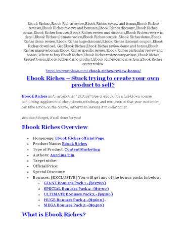 Ebook Riches review & SECRETS bonus of Ebook Riches