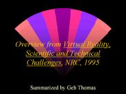 Overview from Virtual Reality, Scientific and Technical Challenges, NRC, 1995