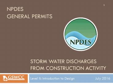Storm Water Discharges from construction activity