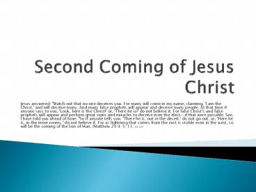 Second Coming of Jesus Christ by Dr Jose Poulose