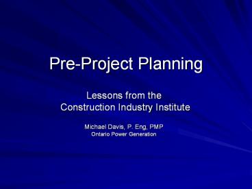 Pre-Project Planning