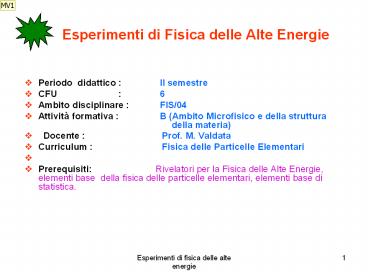 Esperimenti di Fisica delle Alte Energie