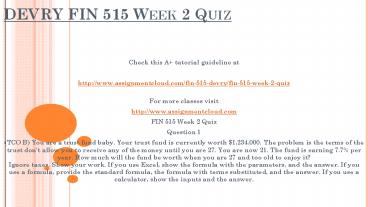 DEVRY FIN 515 Week 2 Quiz