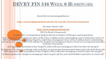 DEVRY FIN 516 Week 6 Homework