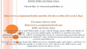 DEVRY ETHC 445 Week 1 DQ 2