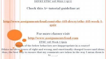 DEVRY ETHC 445 Week 1 Quiz
